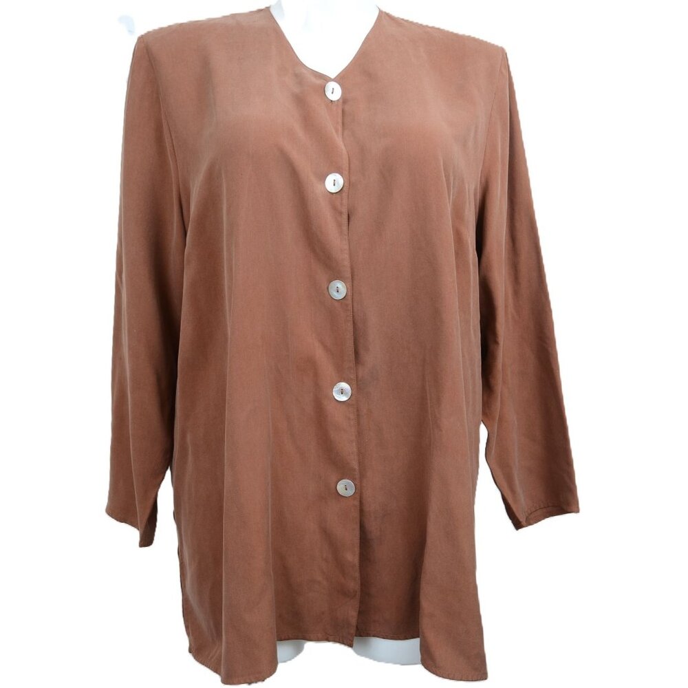 Melrose Silk Studio PLUS 1X Button Down Tunic Top Plus Size 1X Shirt Blouse